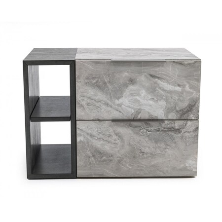 Gfancy Fixtures Contempo Gray Faux Marble & Gray Two Drawer Nightstand GF3106418